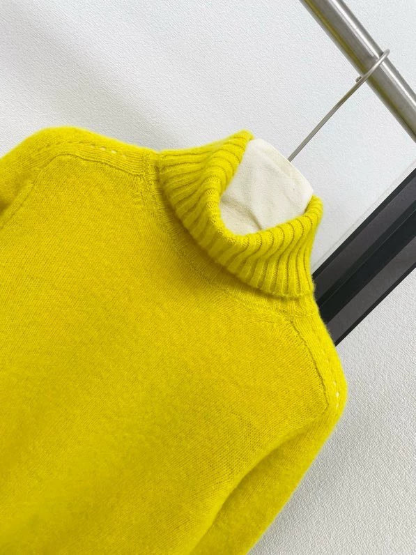 Lemon yellow soft glutinous high neck sweater
