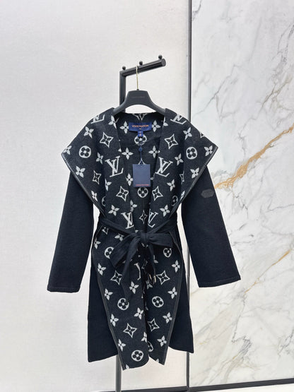 Double sided wearable classic wrap style long hooded coat