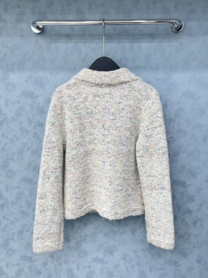 Collared Long-Sleeved Knit Cardigan