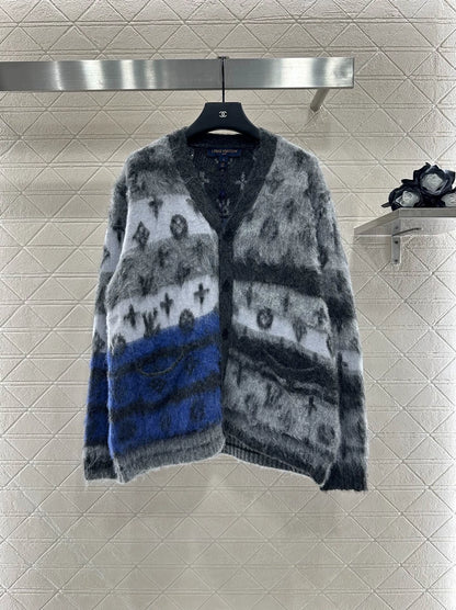 25fw Jacquard contrasting mohair cardigan