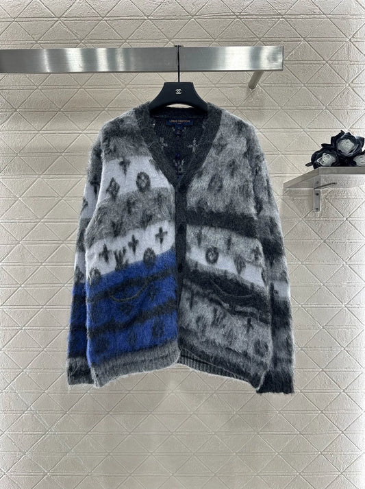 25fw Jacquard contrasting mohair cardigan