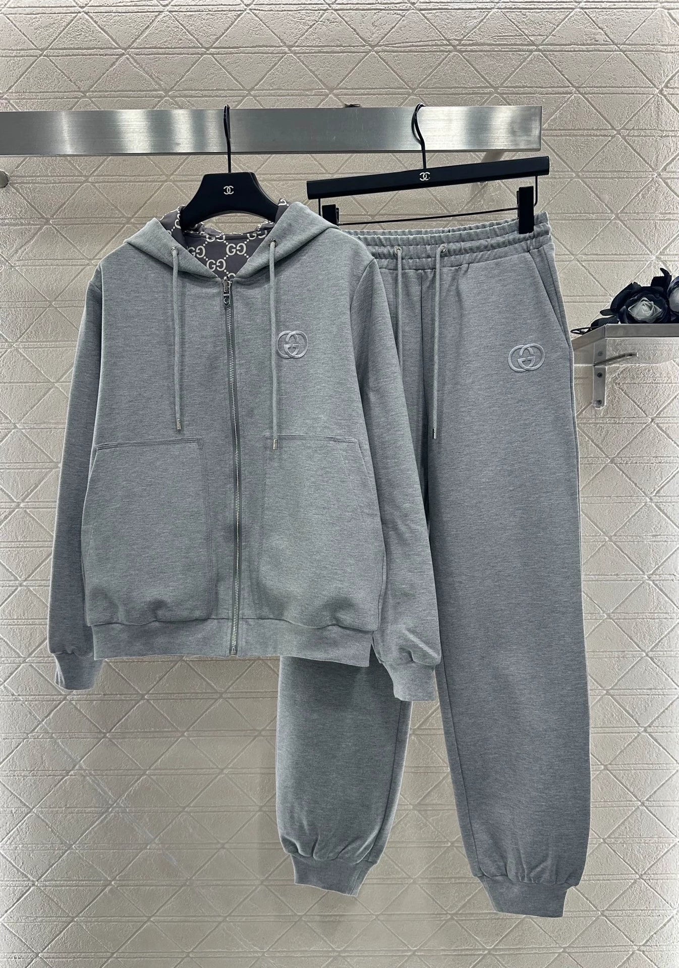 25 Double sided hooded jacket+long pants pure cotton set