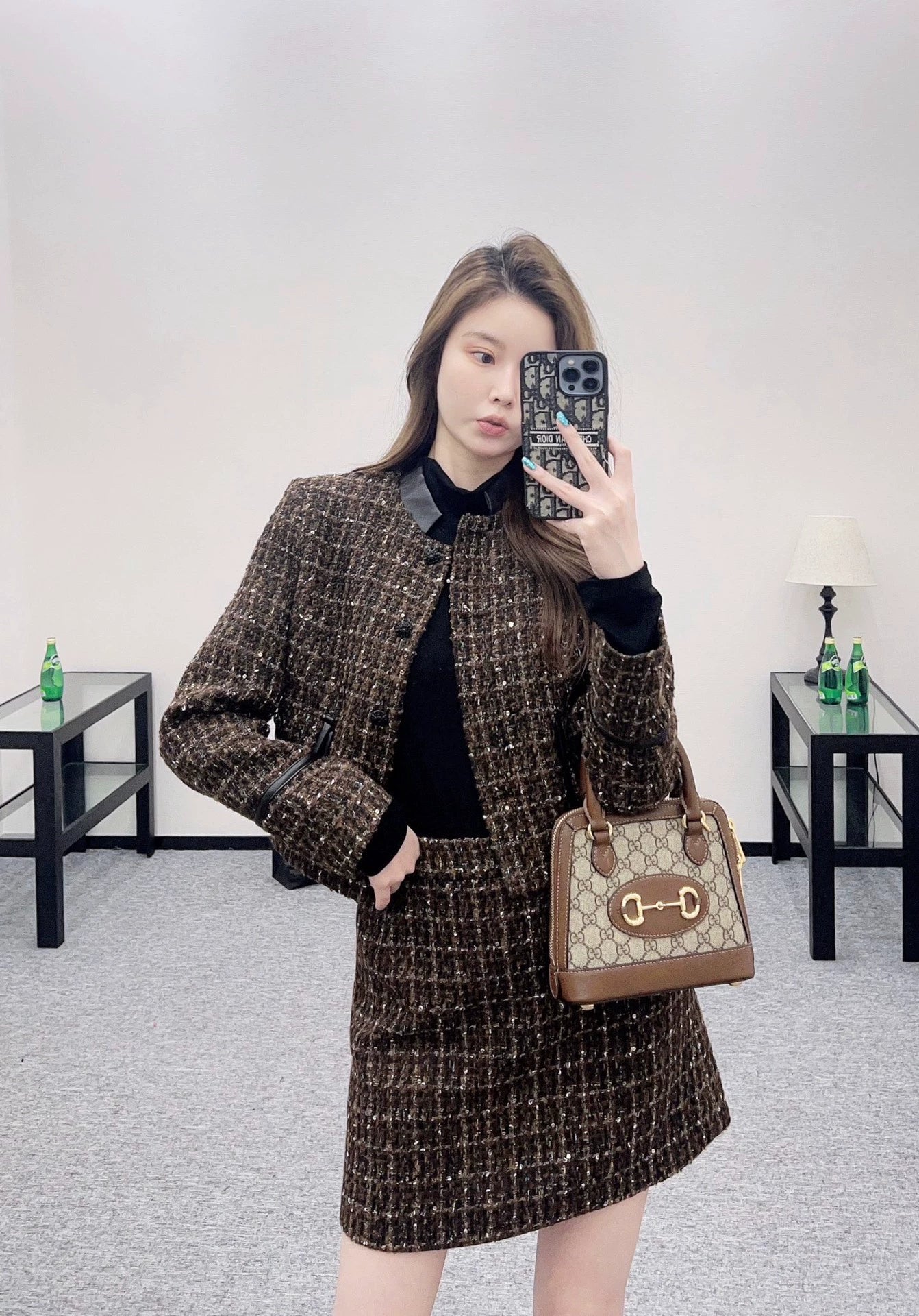 Leather collar splicing coarse woolen suit