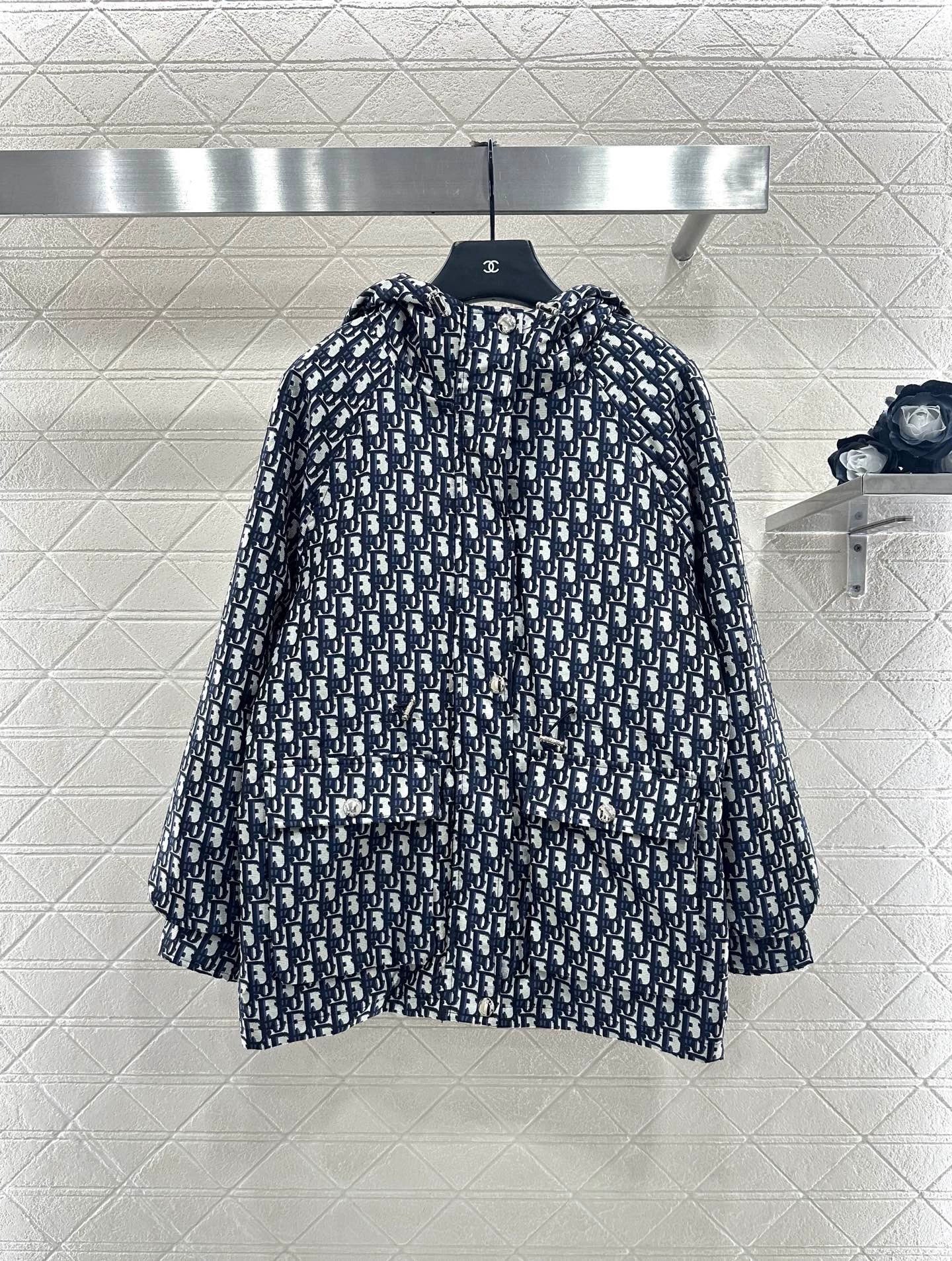 Hooded Jacquard Drawstring Waist Cotton Jacket