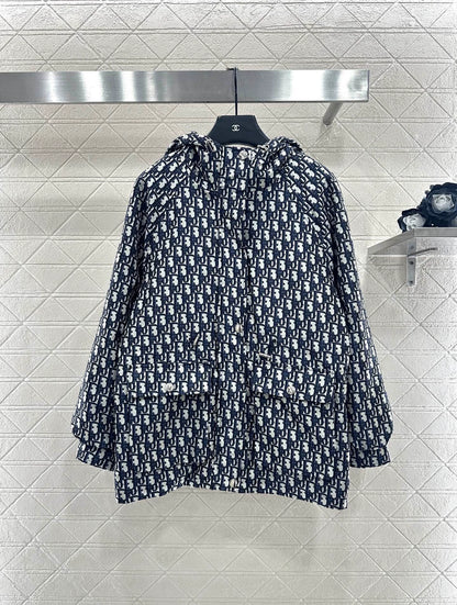 Hooded Jacquard Drawstring Waist Cotton Jacket