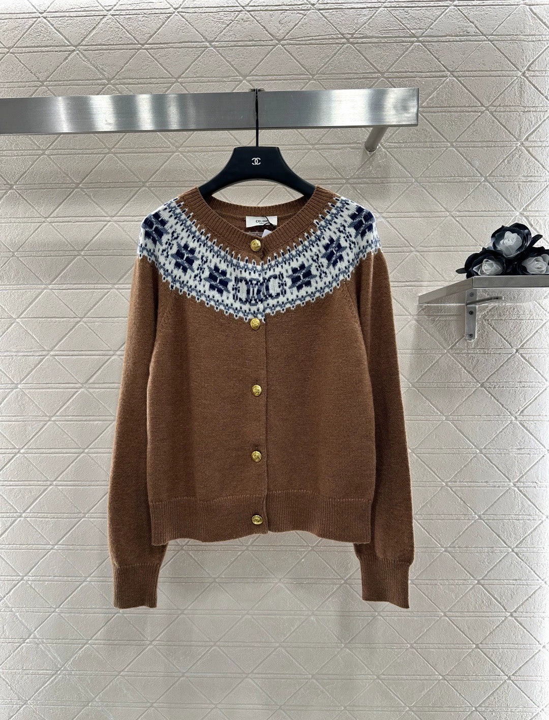 25fw Crochet crew neck cardigan sweater