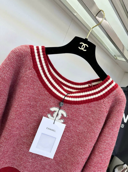 25fw Striped large round neck sweater