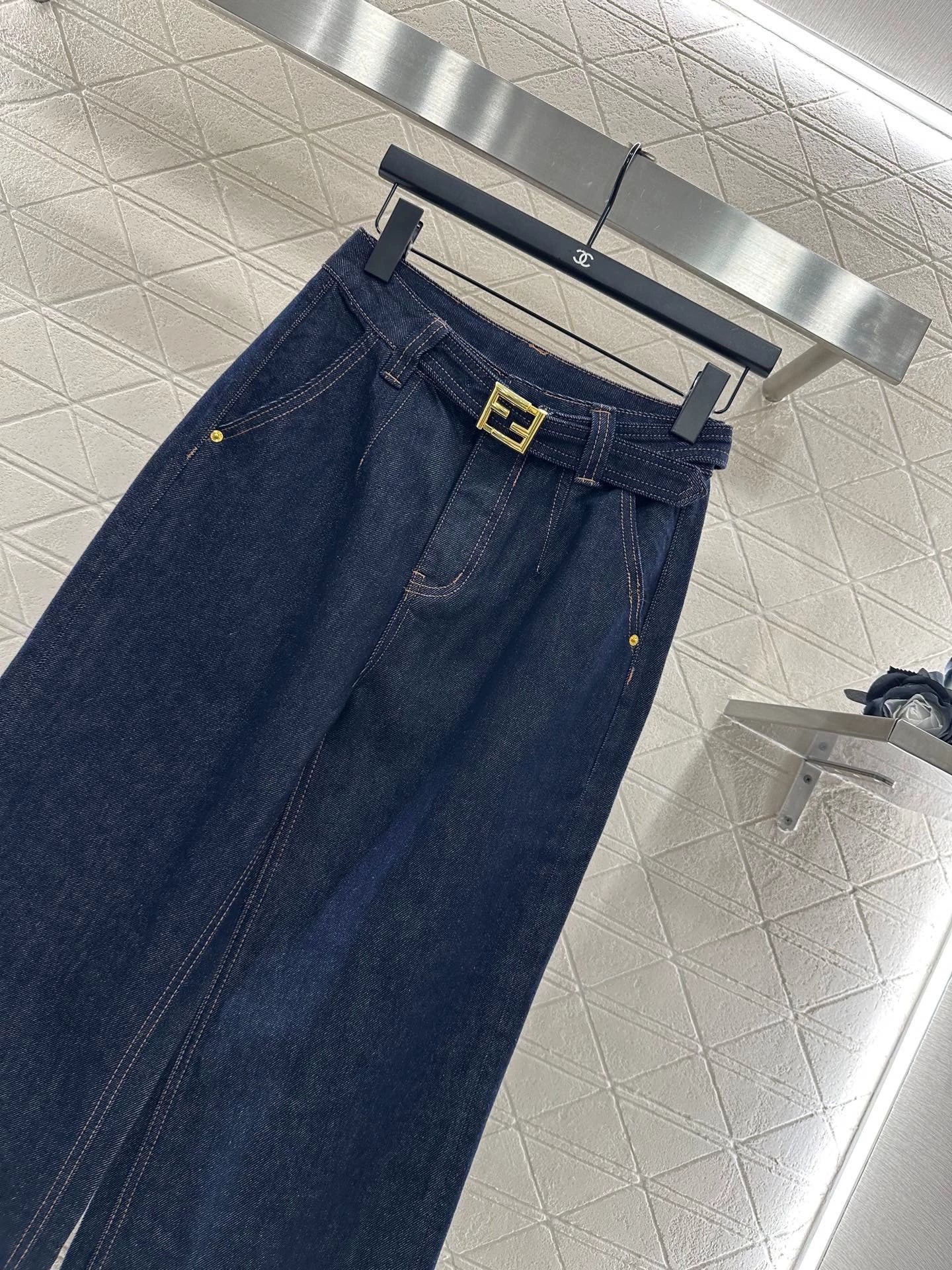 25fw Belt denim straight leg pants