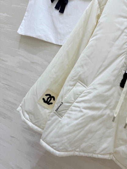 Hooded drawstring down cotton jacket