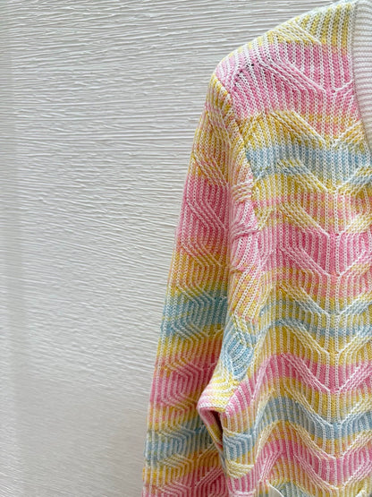 25fw Rainbow striped knitted cardigan
