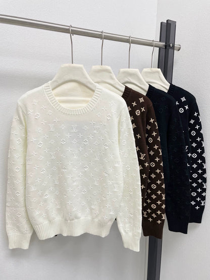 Old flower embroidery knitted sweater