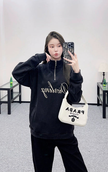 25fw Zipper embroidered hoodie