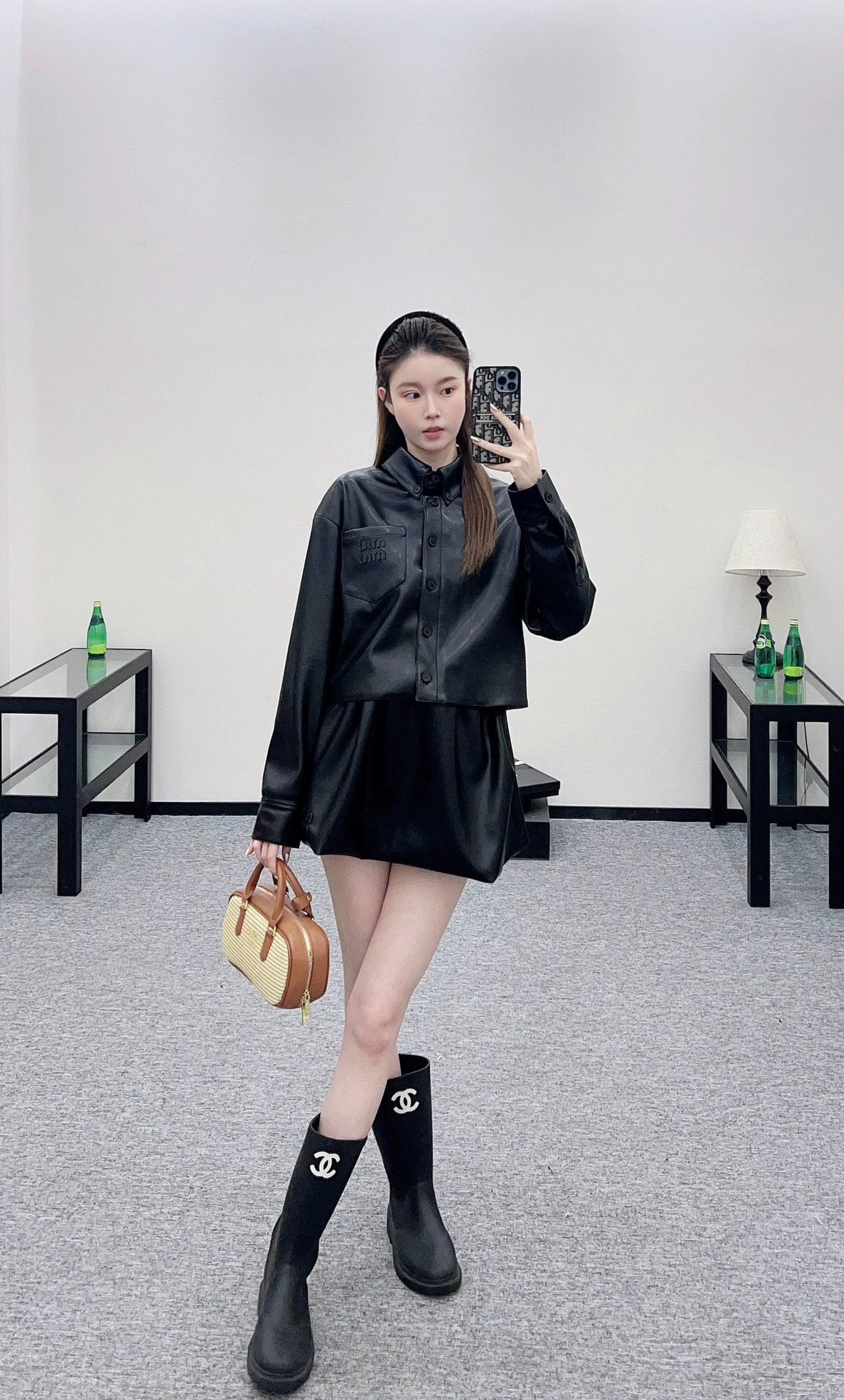 25fw Sheepskin shirt half skirt set