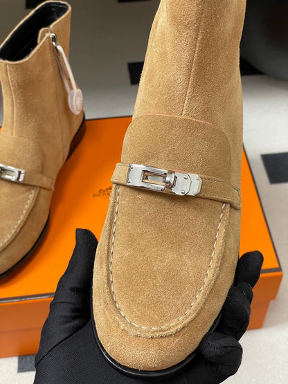 25Fw flat bottomed side zipper short boots