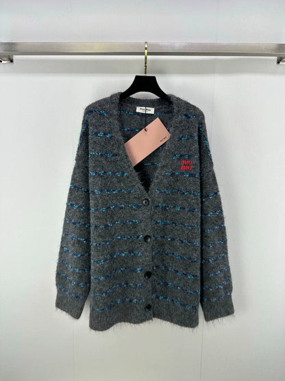 25fw V-neck striped cardigan