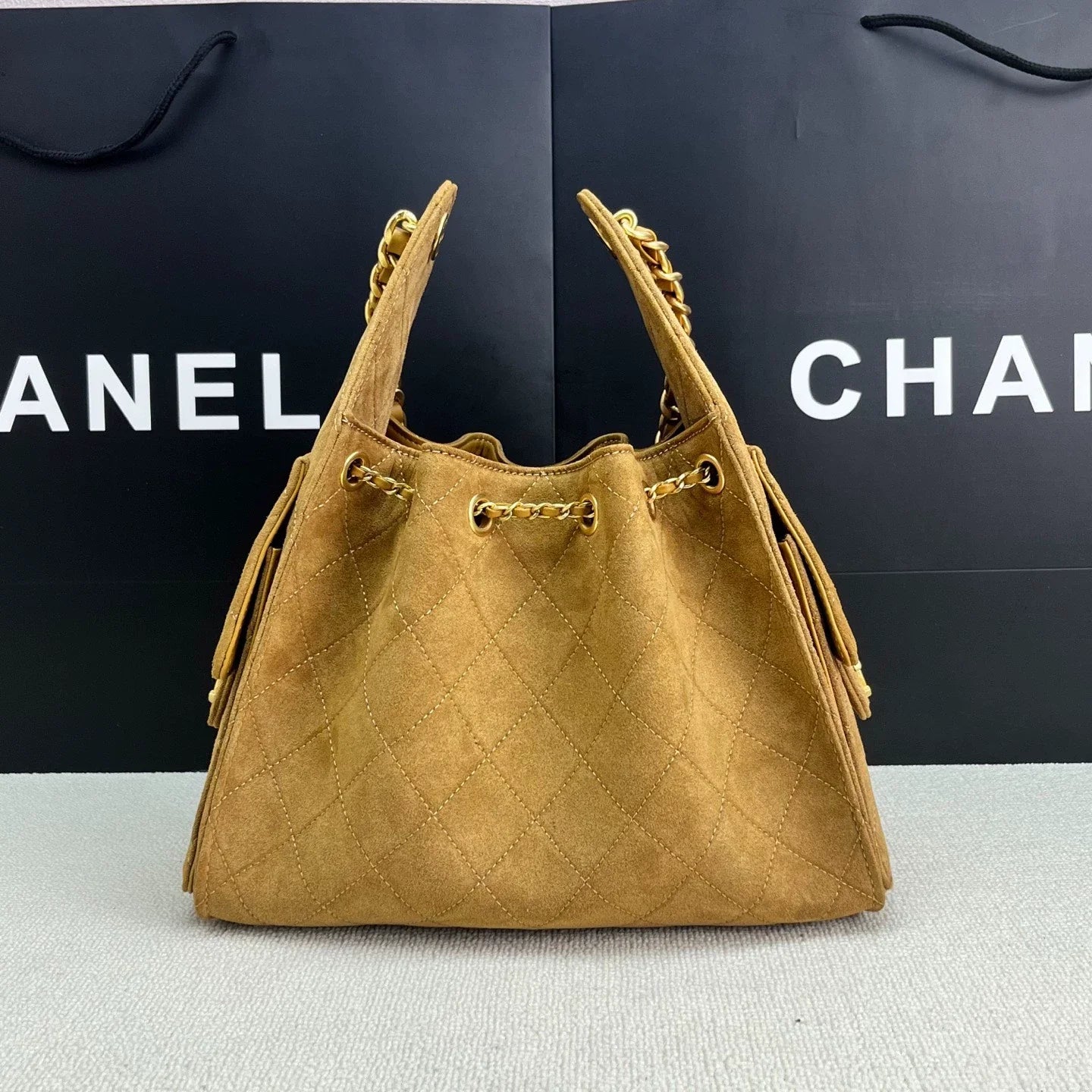 25C suede hippie bag (apricot）