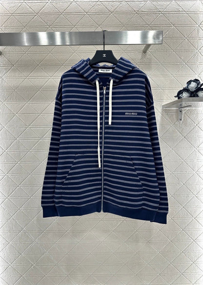 25fw Hooded zip-up striped jacket(BROWN/BLUE)