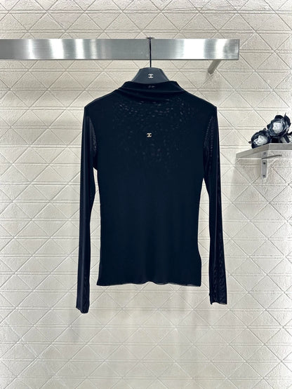 25fw Slim fit rhinestone double C high neck base shirt