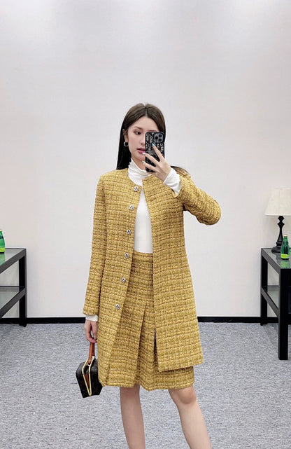 25fw Woolen colored dot dress long coat