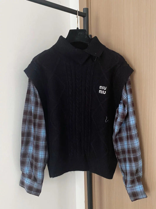 25fw Two tone long sleeved patchwork