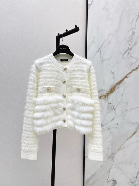 Patchwork fuzzy design knitwear