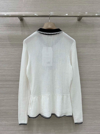 Embroidered mesh knitted long sleeved shirt