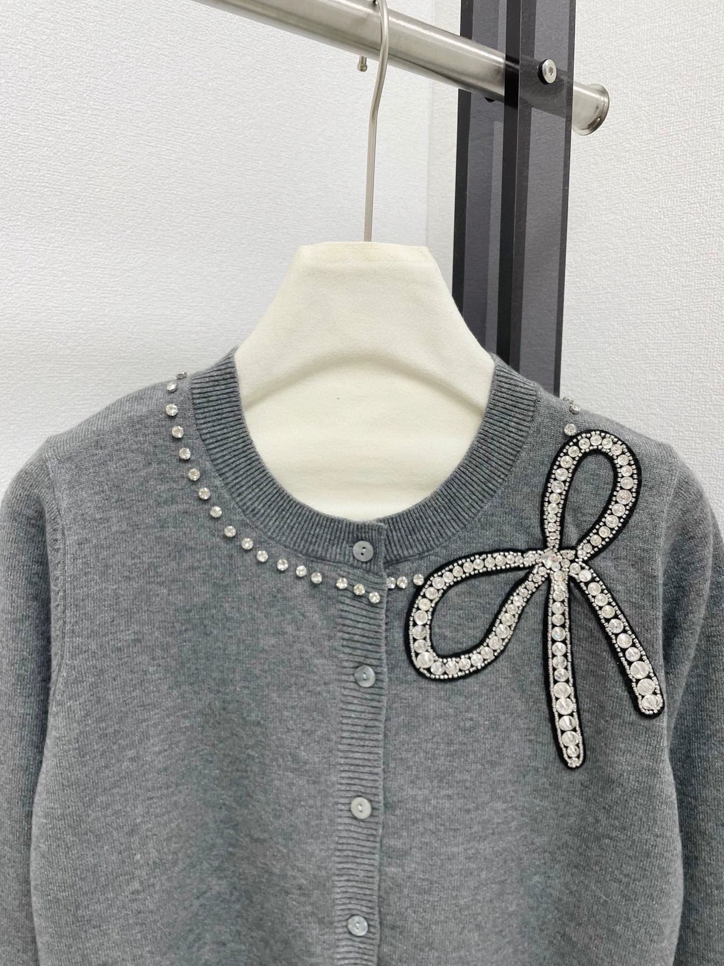 25fw Bow bright diamond knitted cardigan