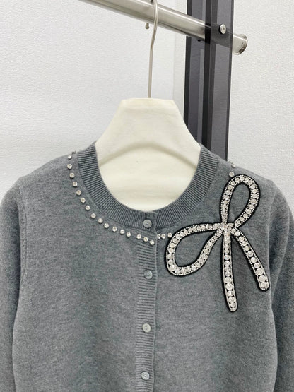 25fw Bow bright diamond knitted cardigan