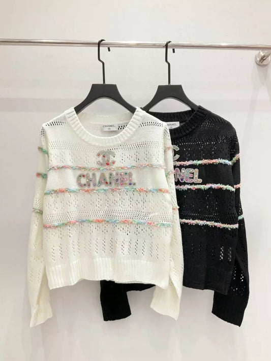 25fw Hollow out rhinestone sweater