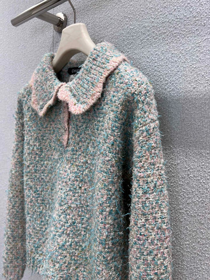 Diamond button doll collar knitted sweater
