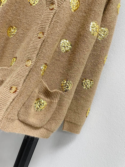 25fw Heavy Industry Bead Heart shaped V-neck Cardigan