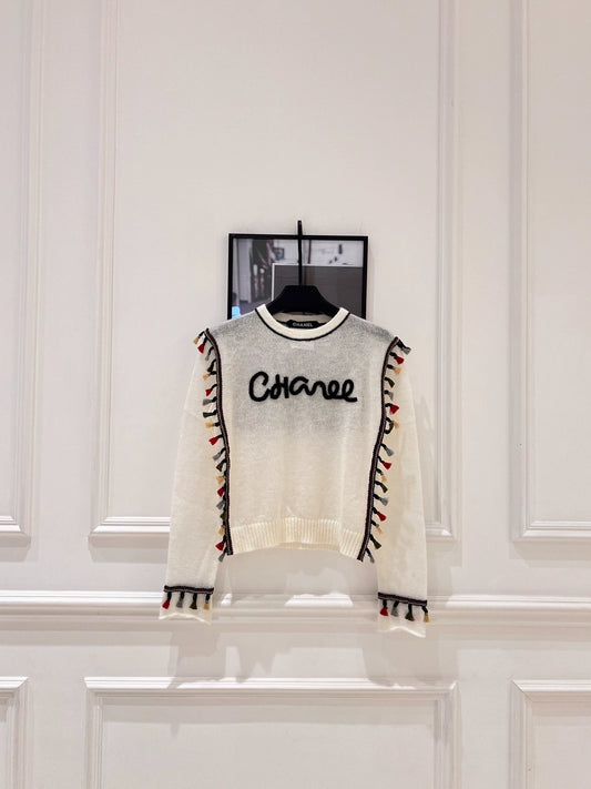 25fw Color blocking fringe design sweater(vintage series)