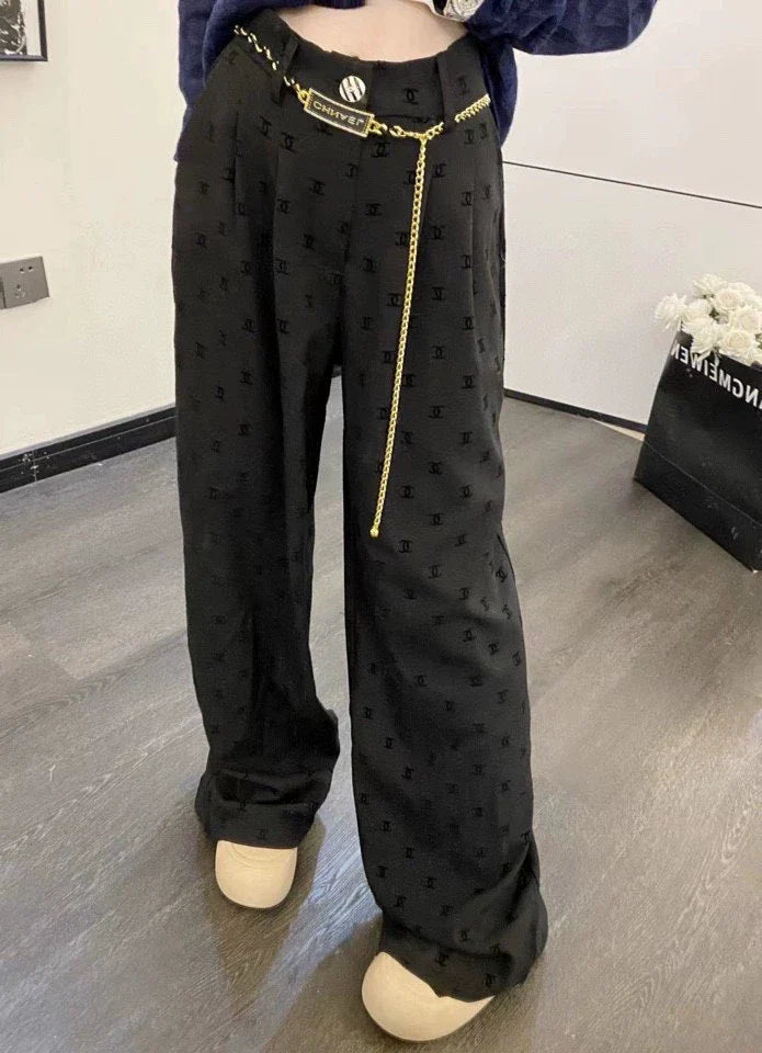 C 25 Classic Flocked Letter Wide Leg Pants