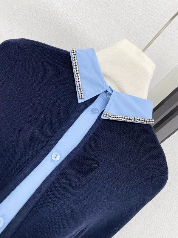 Two tone spliced knit sweater