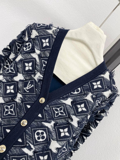 25fw Tassel contrasting color embellishment V-neck cardigan