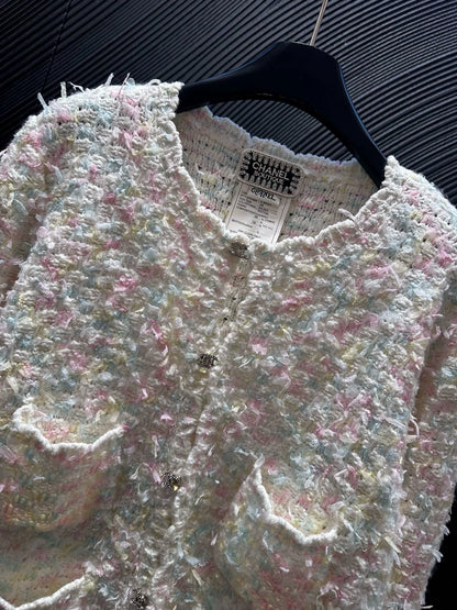 Rainbow fringe woven cardigan