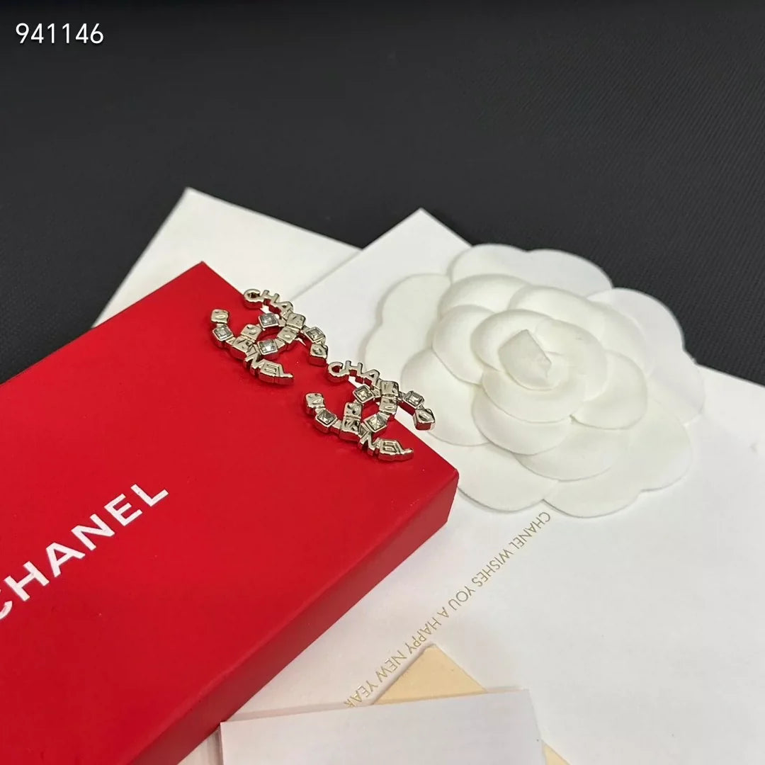 Square diamond letter combination double C earrings