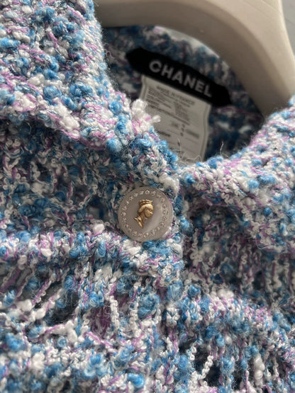 Wavy-patterned openwork knit cardigan