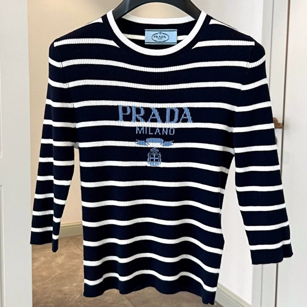 25 Summer new striped knitted short sleeves