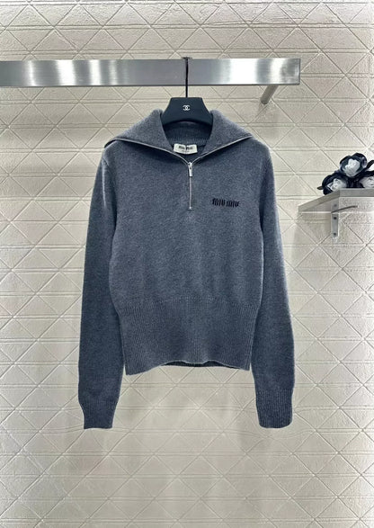 25fw Zipper lapel knit top