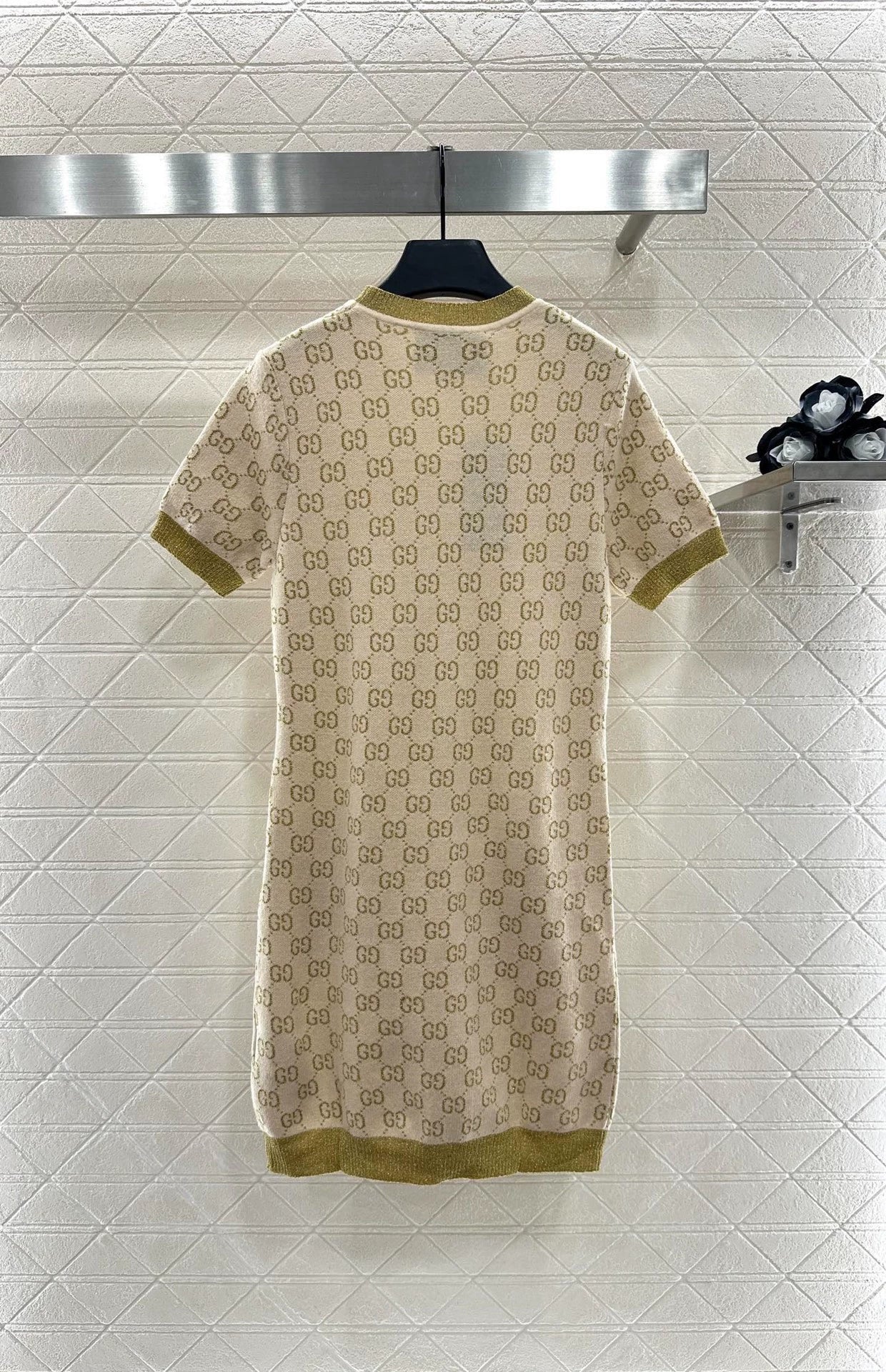 25fw Jacquard knitted short sleeved dress