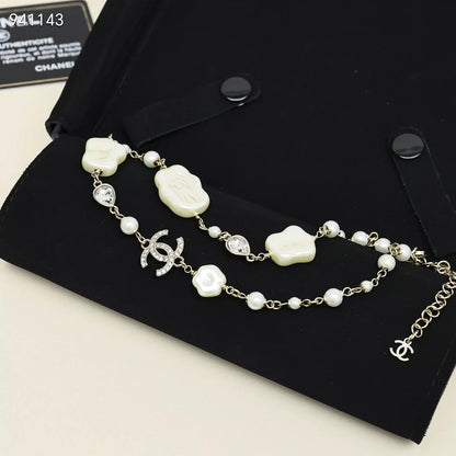 Cloud Resin Pearl Double C Necklace