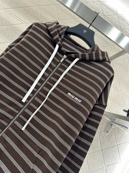 25fw Hooded zip-up striped jacket(BROWN/BLUE)