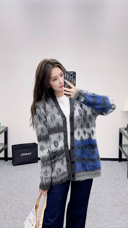 25fw Jacquard contrasting mohair cardigan