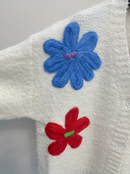 White flower knitted cardigan