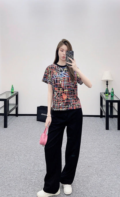 25fw Round neck graffiti printed T-shirt