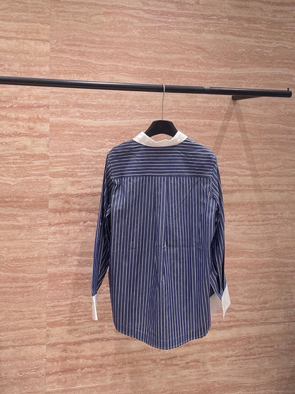 25fw Striped patchwork collar shirt(vintage series)
