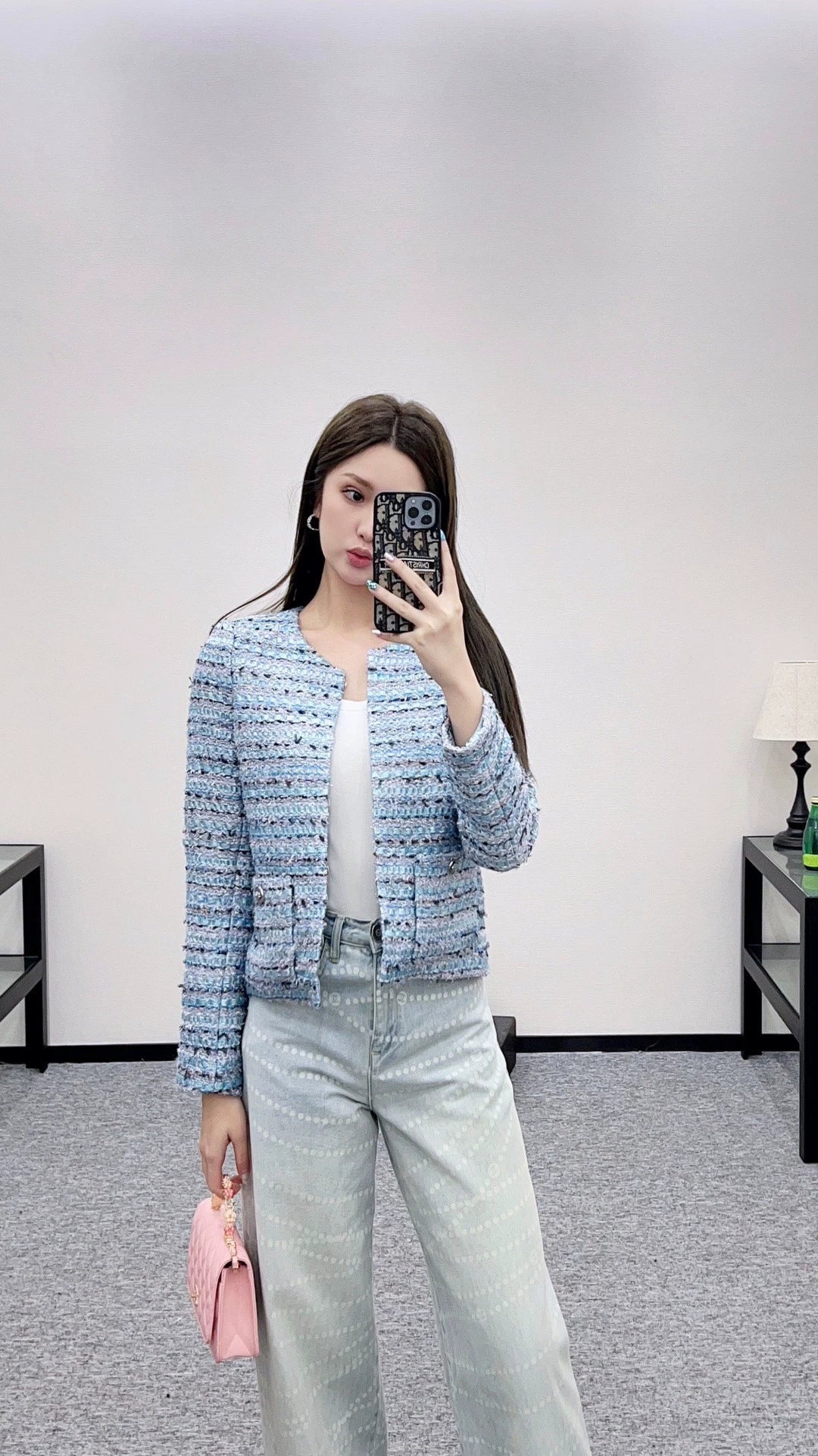 25fw Woolen striped round neck dress jacket