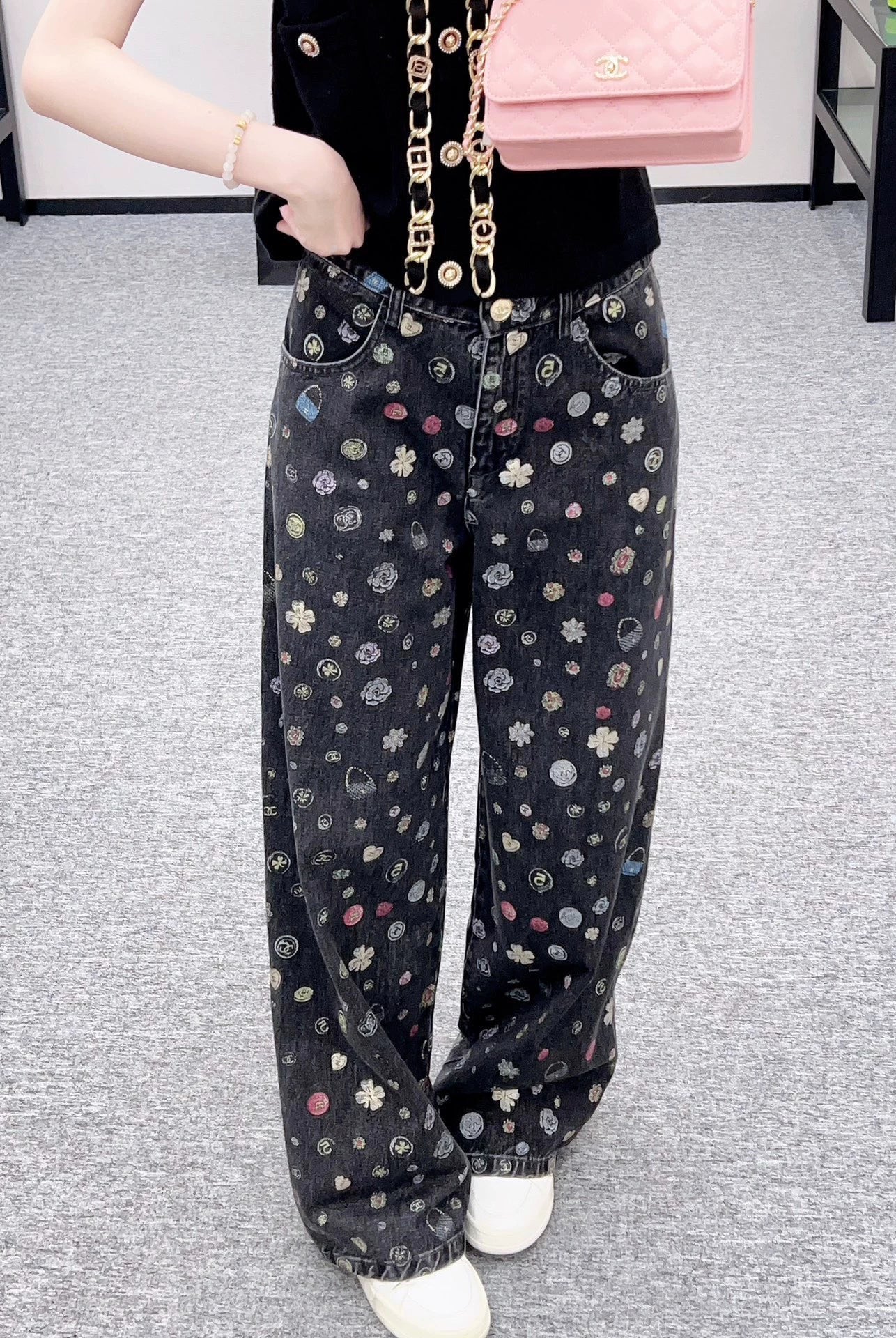 25fw Wide leg laser denim pants