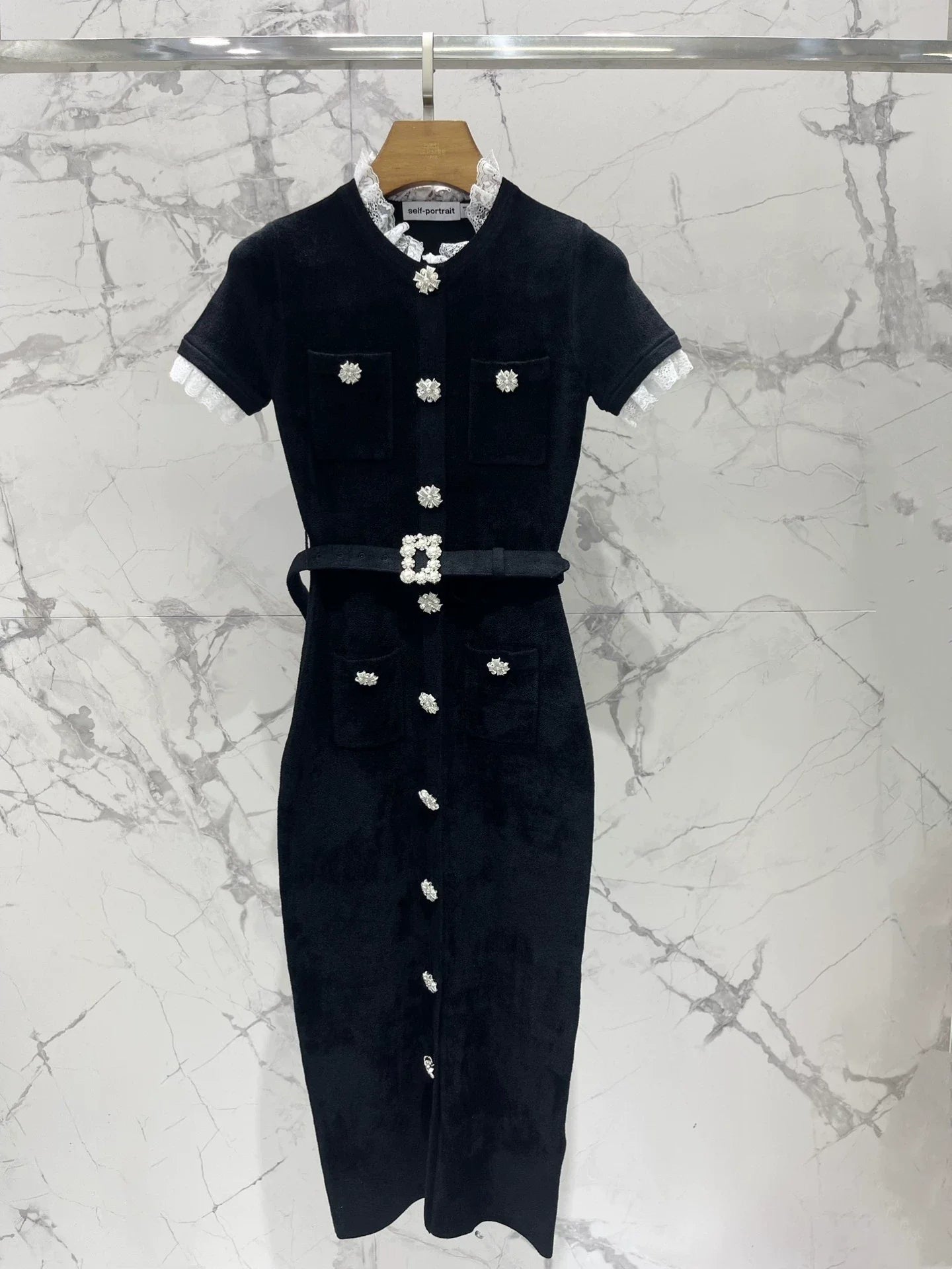 25fw Black diamond velvet chenille knit dress